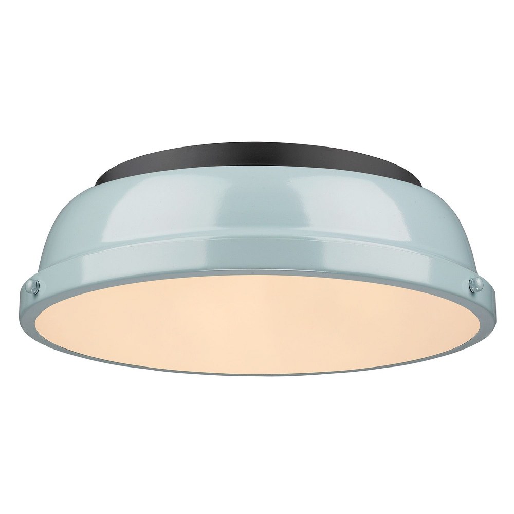 Golden Lighting-3602-14 BLK-SF-Duncan - 2 Light Flush Mount in Classic style - 4.25 Inches high by 14 Inches wide Matte Black Sea Foam Aged Brass Finish